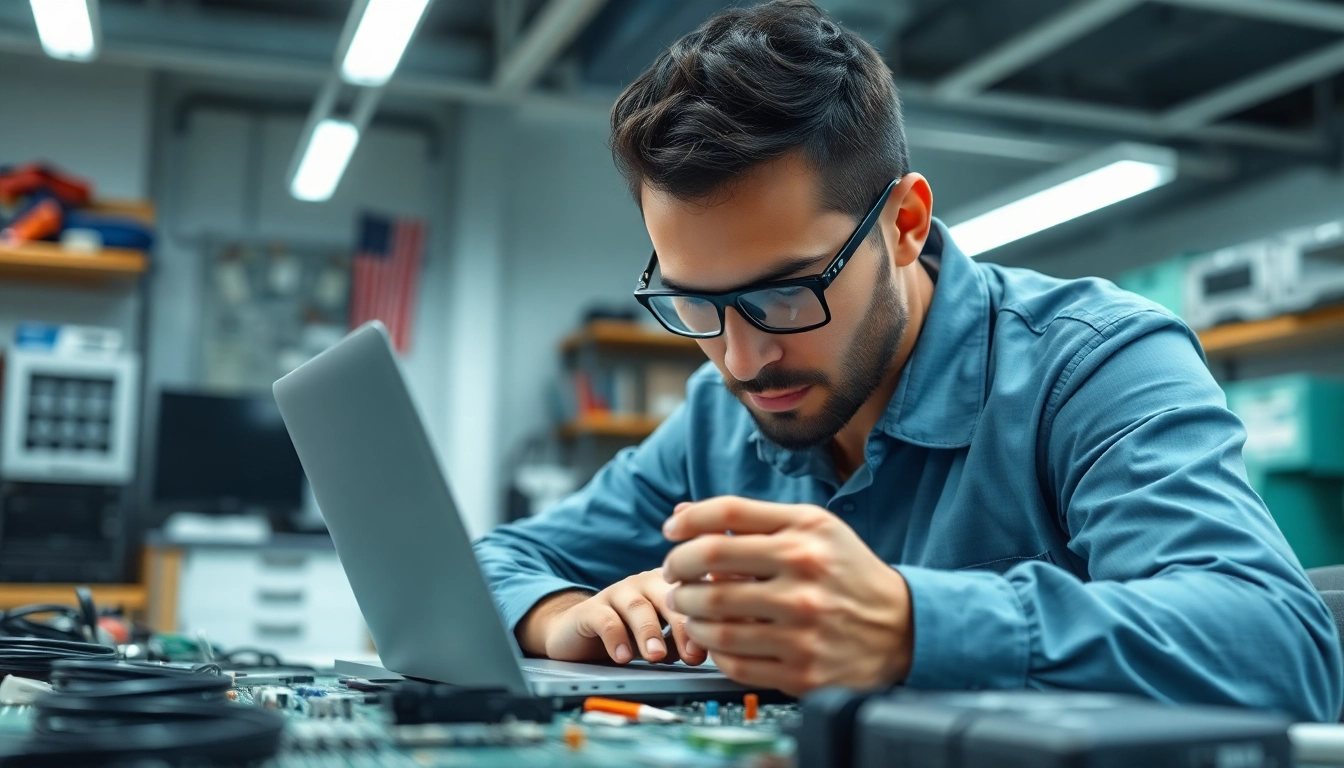 Riparazione computer settimo torinese con tecnico esperto al lavoro, in un laboratorio moderno.
