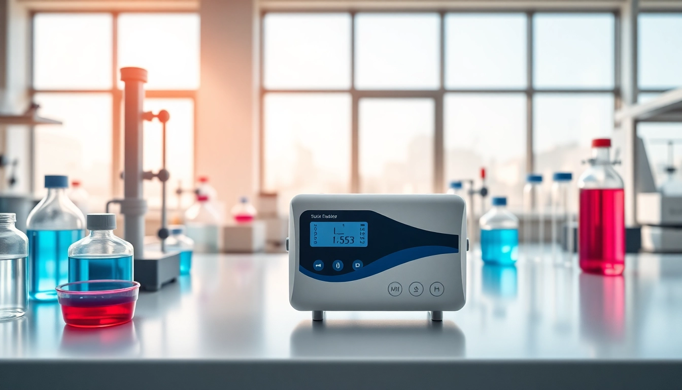 Sulfur Dioxide detector showcased in a bright industrial lab setting with laboratory equipment.