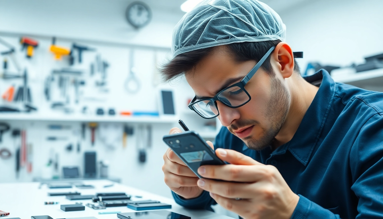 Riparazione cellulari a Torino con un tecnico professionista che lavora su uno smartphone.