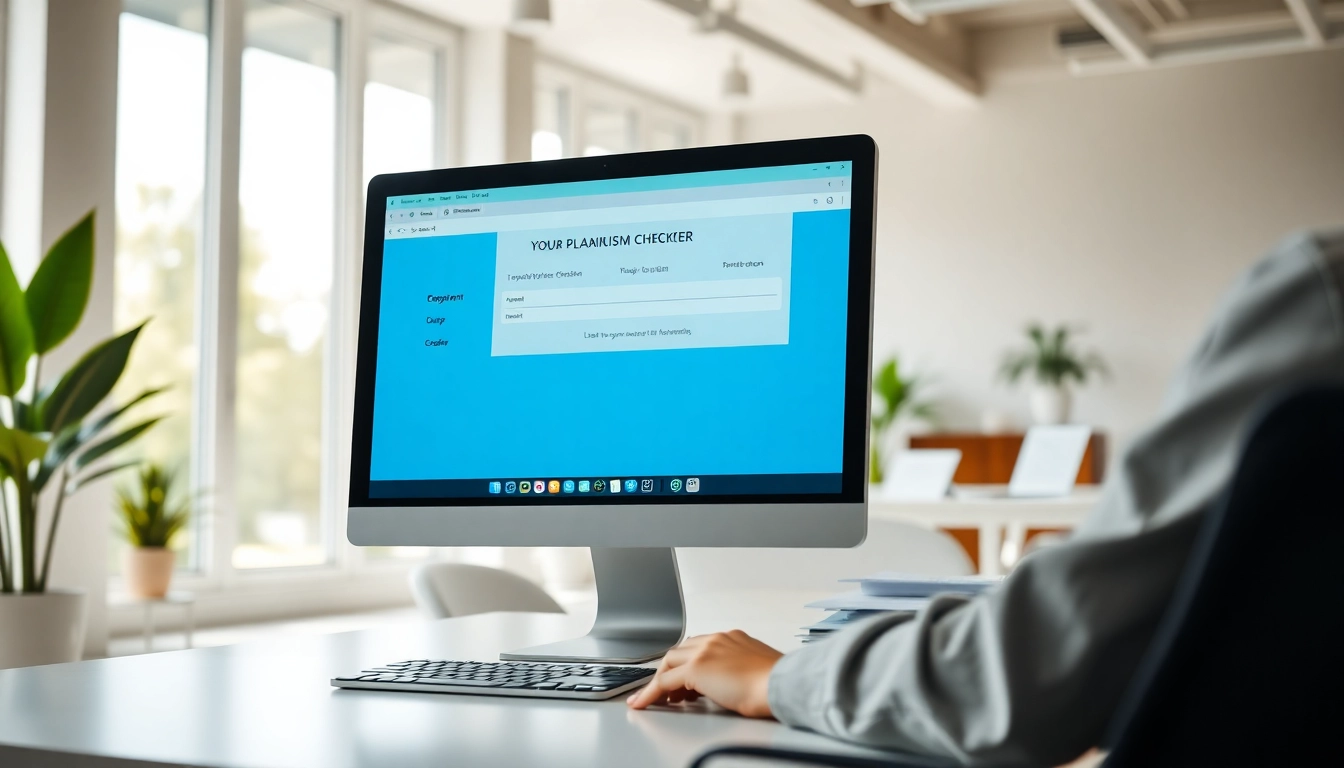 Analyze documents using a plagiarism checker with user-friendly interface in a bright office.