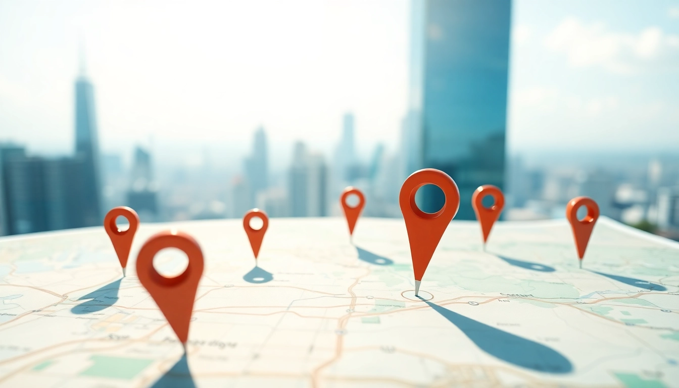 Highlighting locations on a professional map with interactive markers for various points.