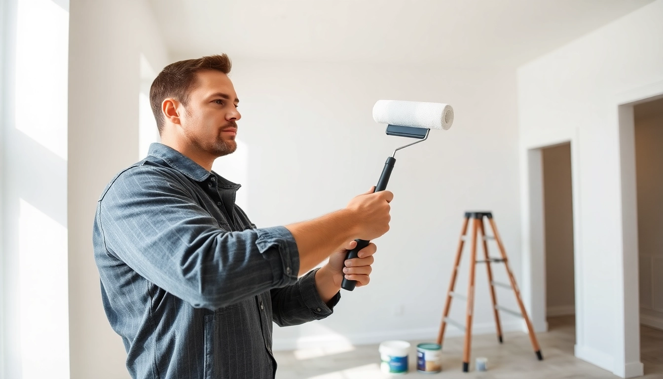 Find specialized drywall painting contractors near me transforming a room with fresh paint.