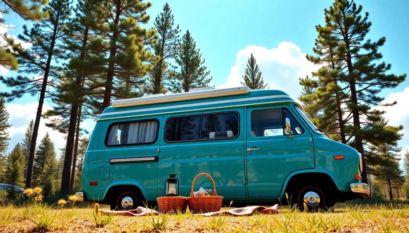 Stunning camper van parked amidst lush trees, perfect for outdoor adventures.