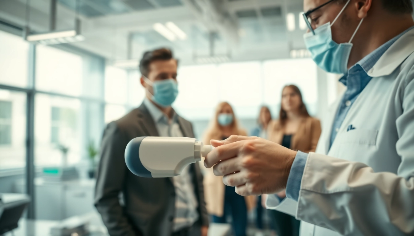 Assessing drug impairment test in a professional workplace setting with advanced testing equipment.