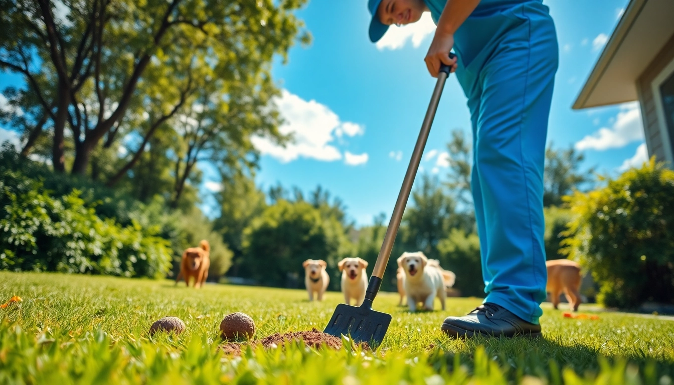 Efficient weekly dog poop scooping by a professional in a well-maintained yard.