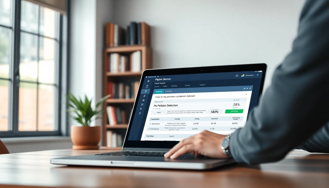 Utilize the plagiarism detector tool displayed on a modern laptop with a detailed report.