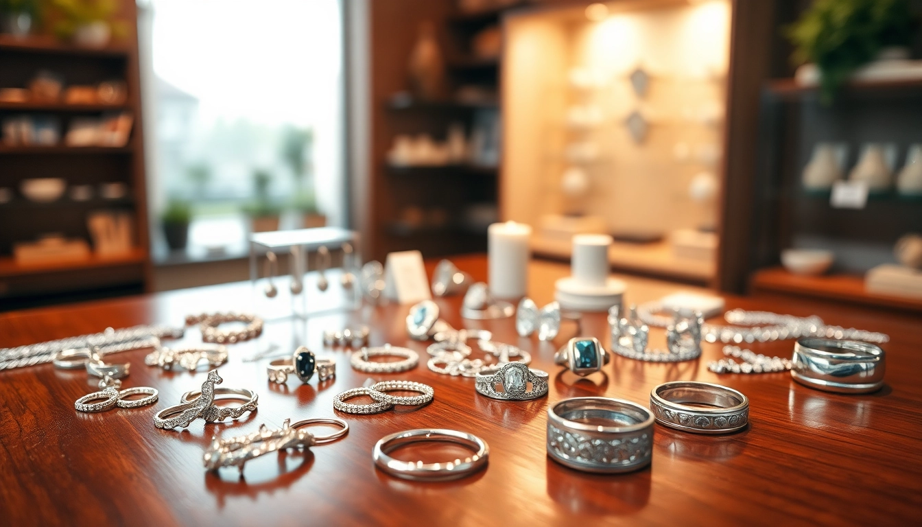 Admire exquisite silver jewelry pieces on display, showcasing elegant craftsmanship and unique designs.