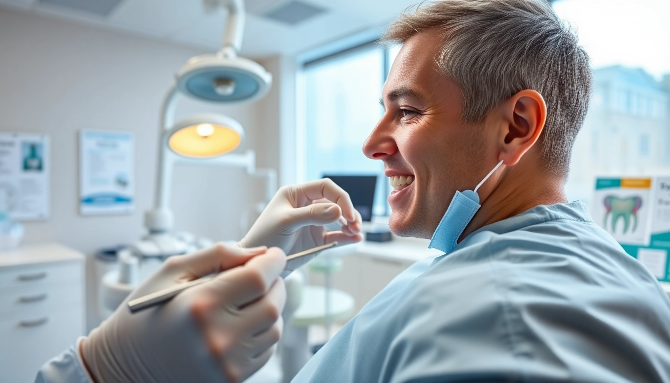 Dentist expertly fits dental crowns on a patient's tooth in a modern clinic