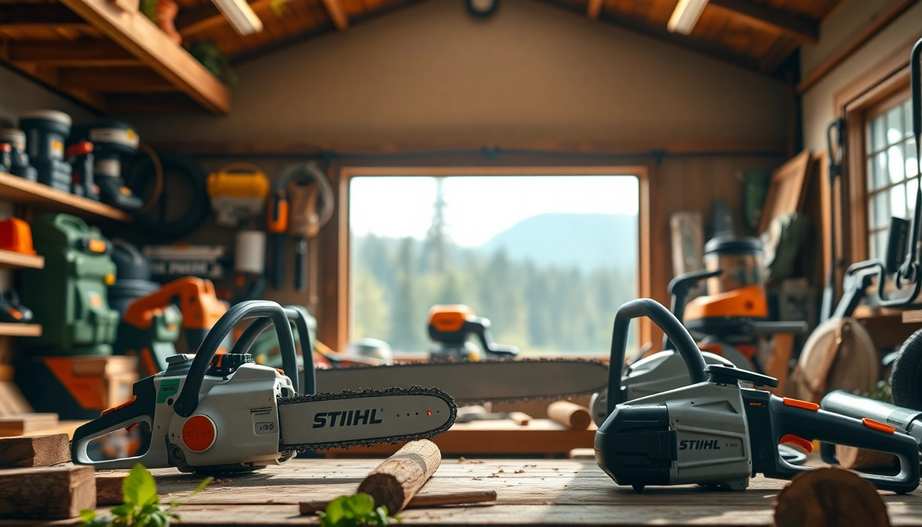 Stihl Hochleistungswerkzeuge in einem professionellen Arbeitsumfeld zur Gartenpflege