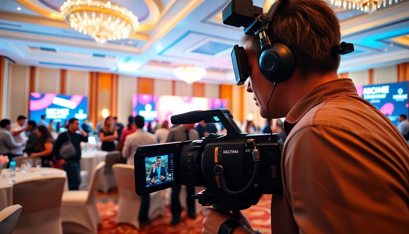 Documenting Miami Corporate Event Videography Photography at a vibrant corporate gathering with professionals interacting.