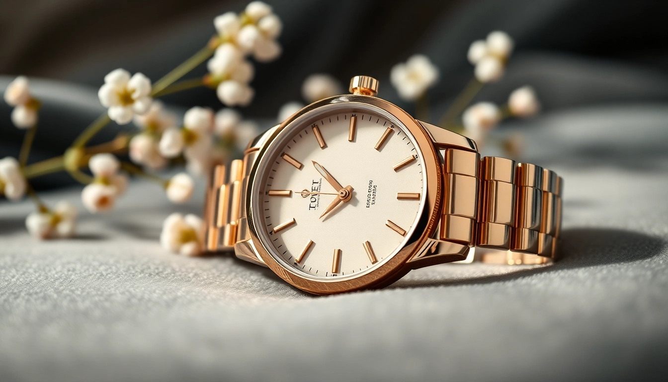 Damen Armbanduhren mit elegantem Design vor samtigem Hintergrund präsentieren.