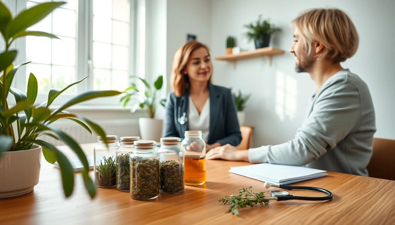 Bei der Naturheilkunde-Therapie berät ein Naturopath Patienten in einer harmonischen Umgebung.